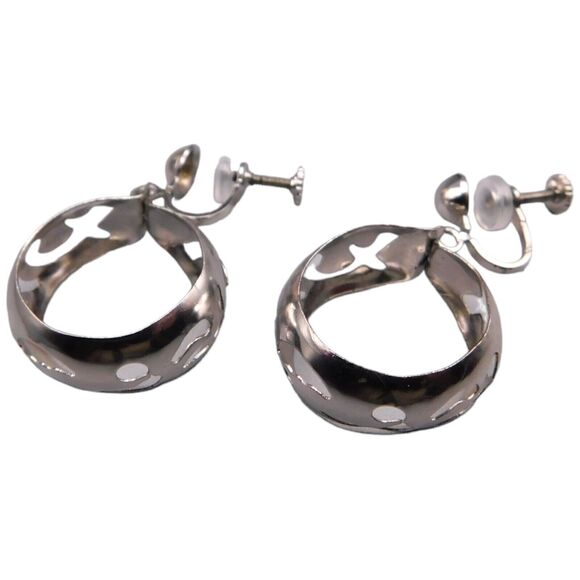 Hoop Style Earrings Screw Back Closure Silver Tone Timeless Style - Picture 1 of 7